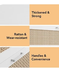 gaomon Tall 4 Drawer Wooden Rattan Dresser with Metal Pulls and Built In Power Ports