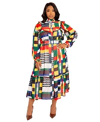 Buxom Couture Plus Plaid Ruffle Collar Shirt Dress