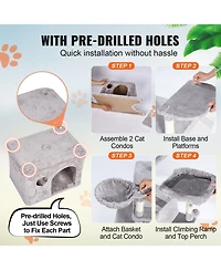 Aostirmotor Light Grey Indoor Cat Tower, 68.5" with Condos, Scratching Posts, Hammocks & Ramp, Pet Furniture