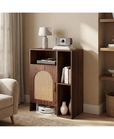 Tribesigns 41.34" H Robot Vacuum Storage Cabinet Side Table, Multi Tier Farmhouse End Cabinet for Living Room, Small Corners