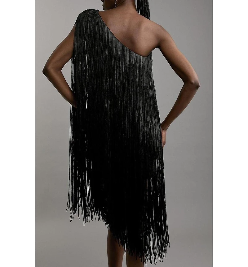 Karen Millen Women's Asymmetric Draped Fringe Mini Dress