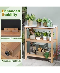 Gymax 3-Tier Patio Garden Potting Bench Table with Acacia Wood 2 Slatted Shelves