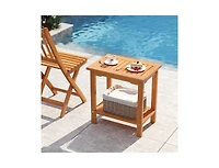 Slickblue Acacia Wood Patio Side Table with Slatted Top and Storage Shelf