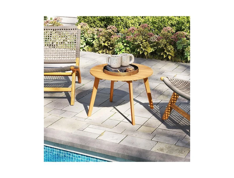 Slickblue Outdoor Round Side Table in Acacia Wood with Slatted Design
