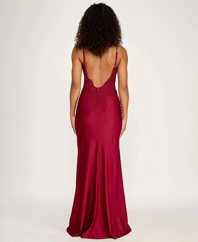 Say Yes Women's Lace-Up Appliques Long Dress