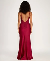 Say Yes Women's Lace-Up Appliques Long Dress