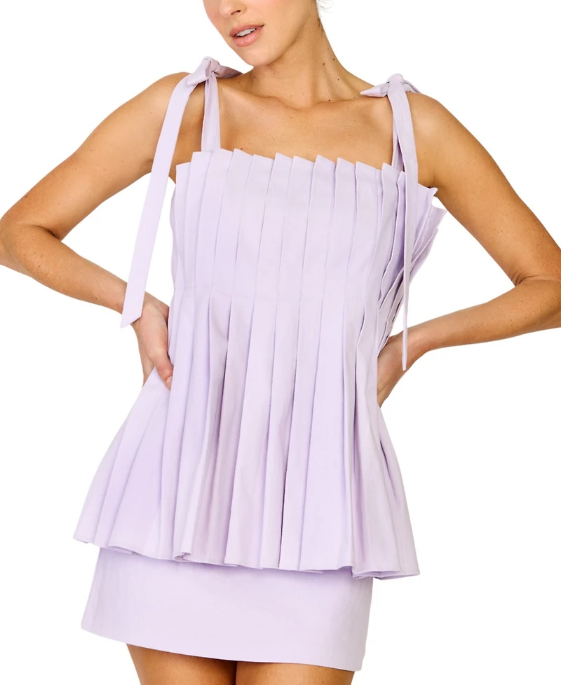 Line & Dot Women's Square Neck Pleated Mini Dress