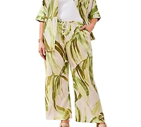 Tribal Plus Printed Linen Flare Pull-On Ankle Pants