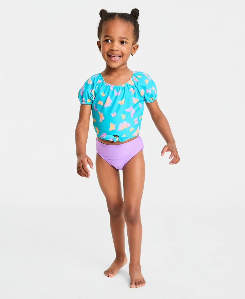 Angel Beach Toddler Girls 2T-5T Puff-Sleeve Rashguard and Hipster Swim Bottom, 2-Piece Set