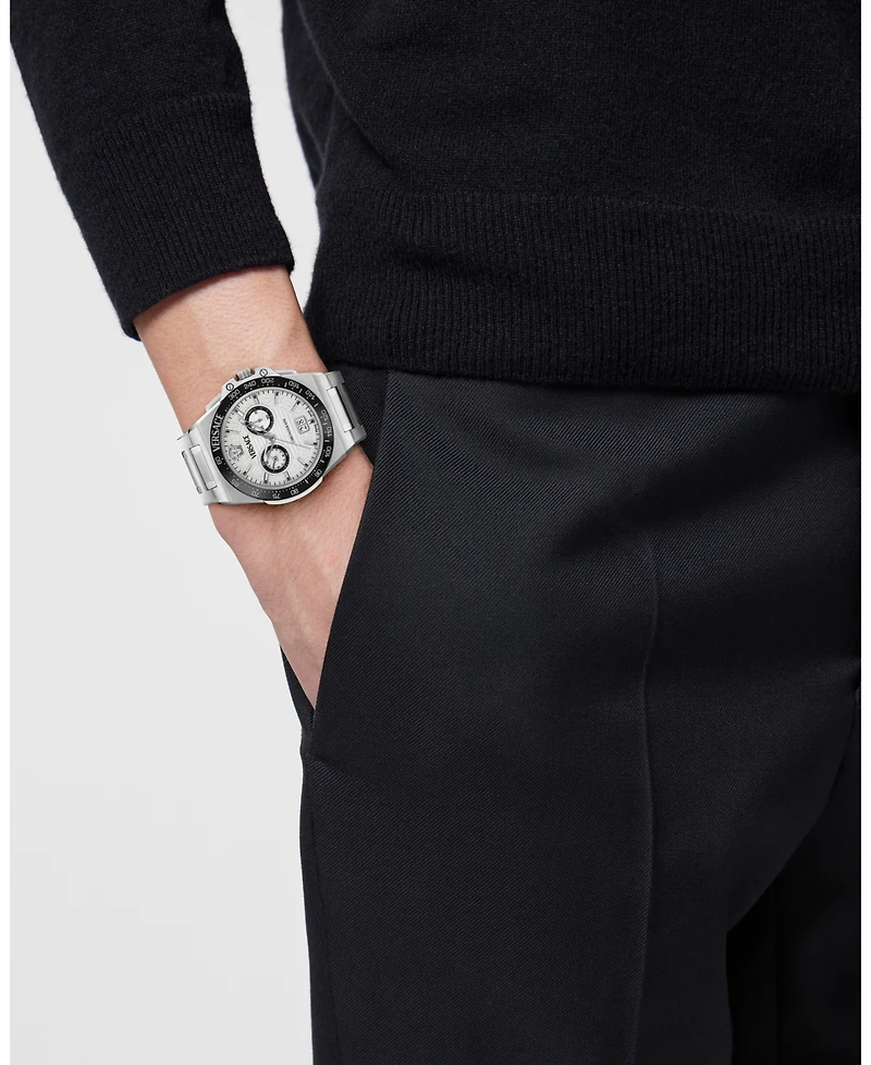 Versace Men's Greca Reaction Silver Stainless Steel Bracelet Watch