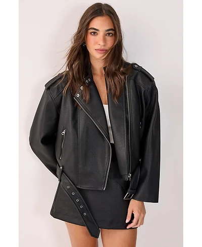 Nasty Gal Women's Belted Faux Leather Biker Jacket