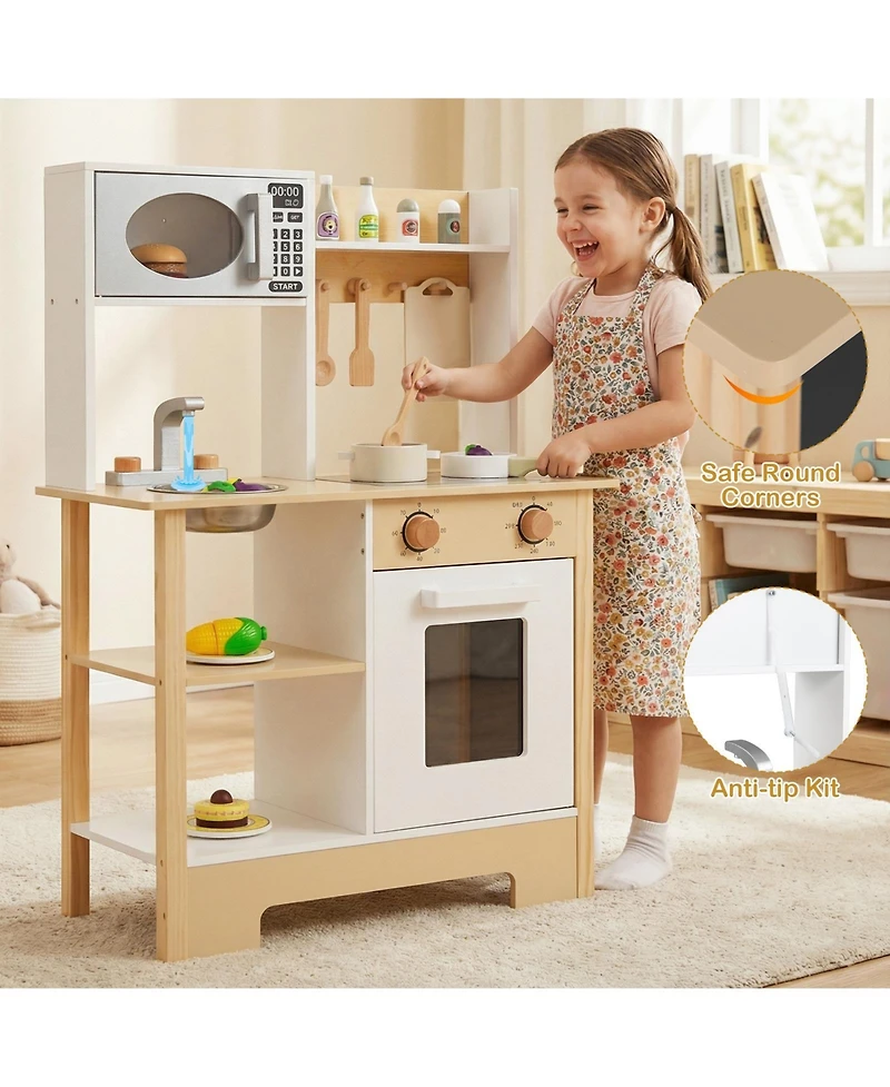 Mecale Play Kitchen Wooden Toy Playset with Chalkboard, Birthday Gift for Kids Ages 3+