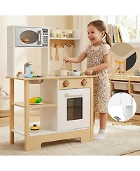 Mecale Play Kitchen Wooden Toy Playset with Chalkboard, Birthday Gift for Kids Ages 3+