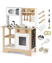 Mecale Play Kitchen Wooden Toy Playset with Chalkboard, Birthday Gift for Kids Ages 3+