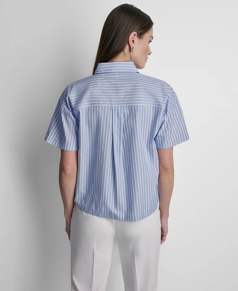Dkny Petite Striped Short-Sleeve Shirt