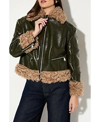 MissPap Women's Premium Faux Fur Collar Aviator Jacket