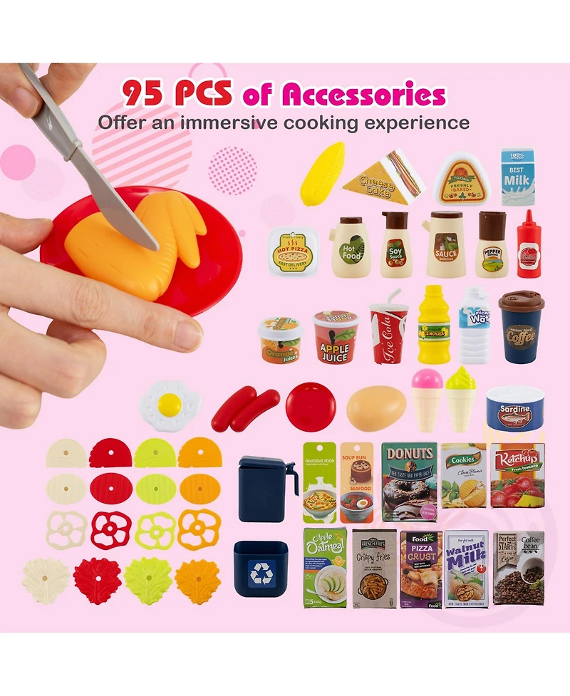 Mecale Kids Kitchen Playset Pretend Kitchen with Realistic Lights & Sounds for Interactive Play