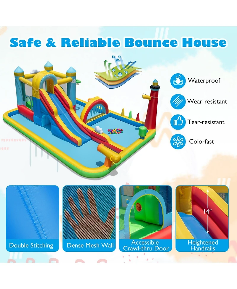 Mecale Inflatable Water Slide with Jumping Area & Climbing Wall, 680W Blower Included