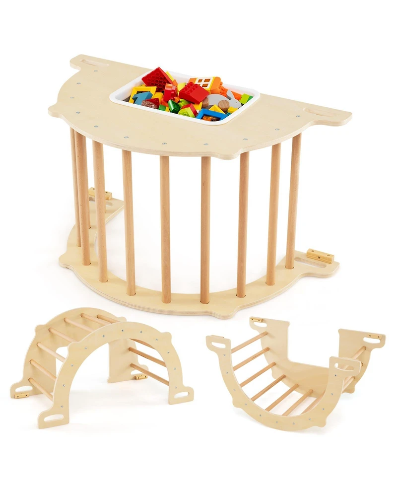 Mecale 8-in-1 Kids Climbing Arch with Sensory Table and Collapsible Storage Bin, Ages 3