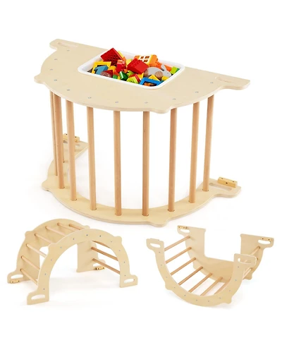 Mecale 8-in-1 Kids Climbing Arch with Sensory Table and Collapsible Storage Bin, Ages 3