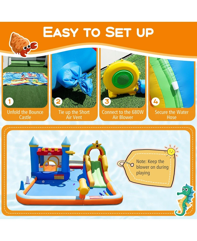 Mecale Inflatable Water Slide Park Bounce Castle with Climbing Wall, Blower