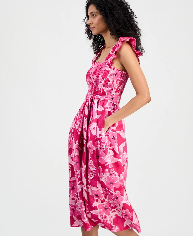 Anne Klein Women's Smocked Ruffle-Sleeve Midi Dress