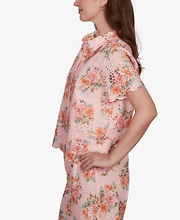 Ruby Rd. Petite Floral Scalloped Hem Camp Shirt