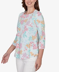 Ruby Rd. Petite Blooming Floral Envelope Neck Knit Top