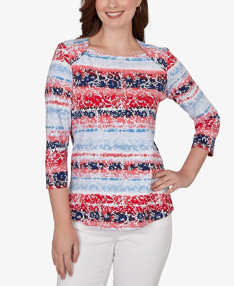 Ruby Rd. Petite Painted Floral Stripe Knit Top