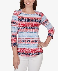Ruby Rd. Petite Painted Floral Stripe Knit Top