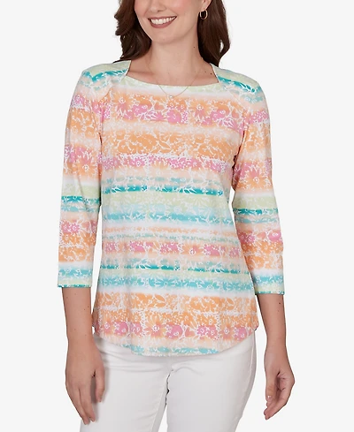 Ruby Rd. Petite Painted Floral Stripe Knit Top