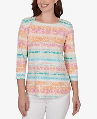 Ruby Rd. Petite Painted Floral Stripe Knit Top