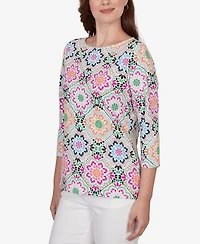 Ruby Rd. Petite Kaleidoscope Floral Boat Neck Knit Top