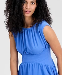 Anne Klein Women's Boat-Neck Shirred Midi Dress