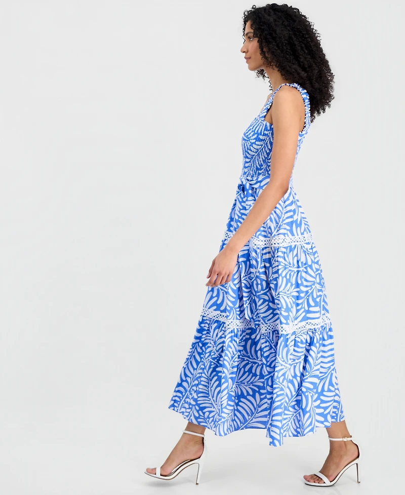 Anne Klein Women's Smocked Square-Neck Patio Midi Dress