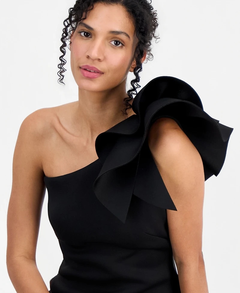 Anne Klein Women's One-Shoulder Asymmetrical Ruffle-Detail Sheath Dress