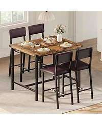 gaomon Dining Table Set for 4 w/Footrest and Corner Protector 5-Piece Kitchen Table Set with Counter Height Table and 4 Upholstered Bar Stools