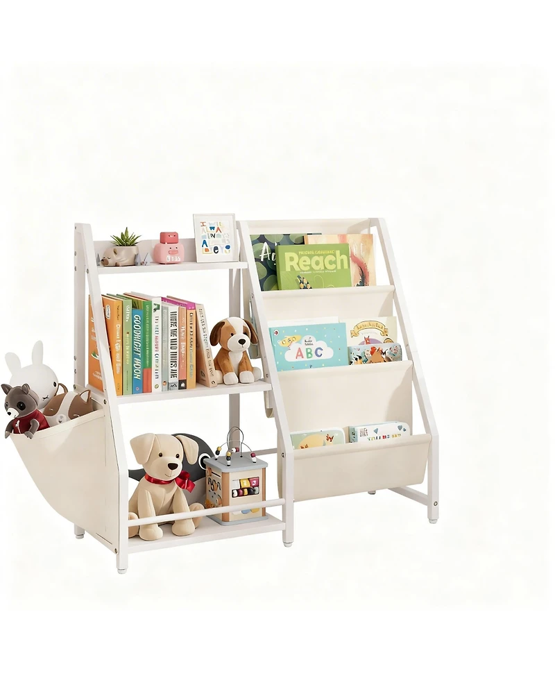 Yigii Bookcase for Kids: 3-Tier Storage with Pockets, Toys Rack, Safety