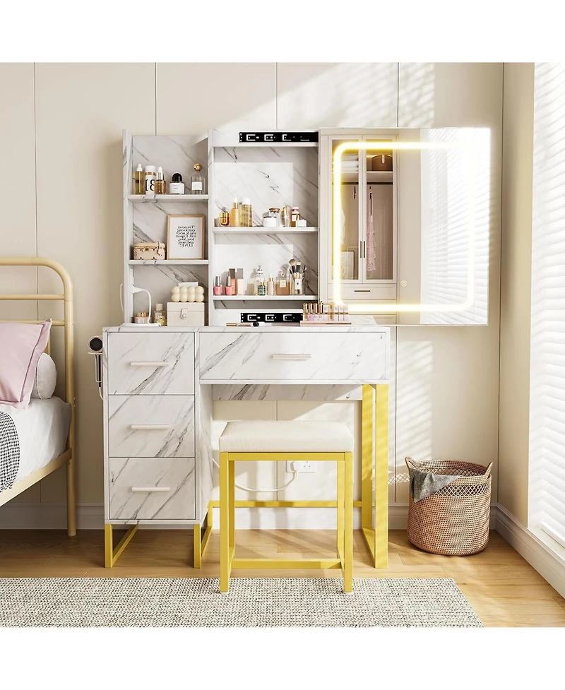 gaomon Vanity Desk with Lights and Power Outlets