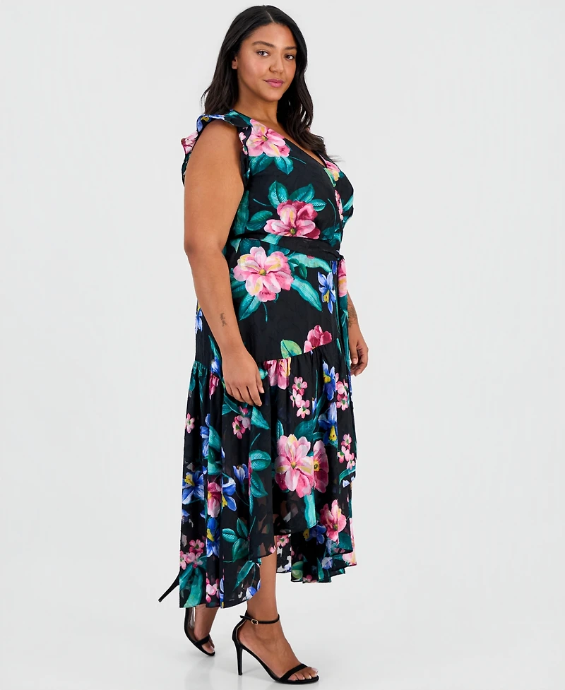 Anne Klein Plus Flutter-Sleeve Chiffon Midi Dress