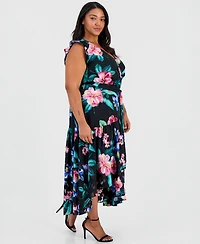 Anne Klein Plus Flutter-Sleeve Chiffon Midi Dress