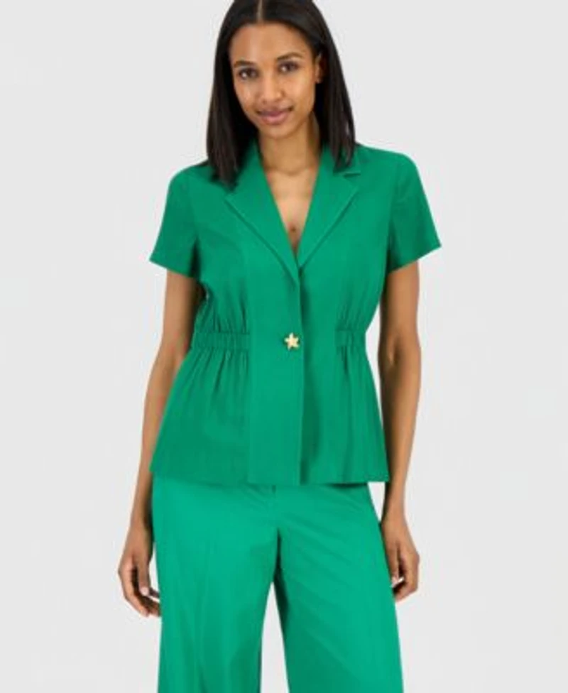 Tahari Asl Womens One Button Short Sleeve Blazer High Rise Wide Leg Pants