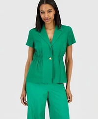 Tahari Asl Womens One Button Short Sleeve Blazer High Rise Wide Leg Pants