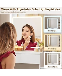 gaomon Makeup Vanity Desk with Sliding Mirror, Dressing Table Adjustable Lights, Girls Set Stool, 4 Compact Drawers