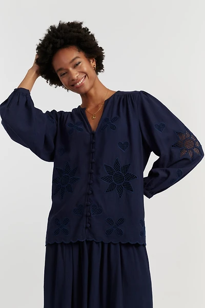 Chinti & Parker Women's Linen-Blend Broderie Blouse