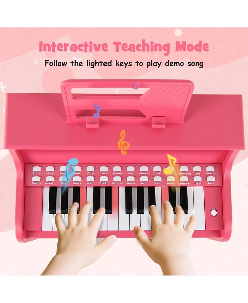 Mecale 25-Key Kids Piano Keyboard with Stool, Mini Digital Wooden Toy, Adjustable Speed & Volume