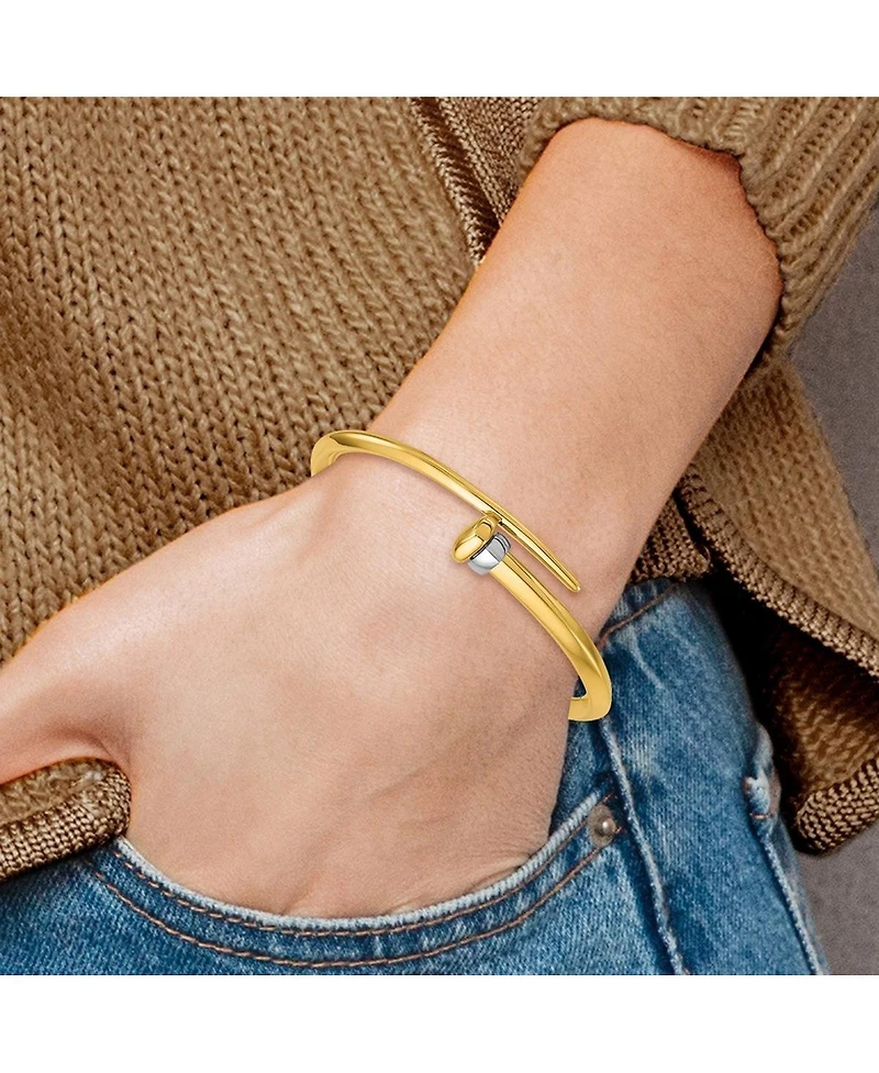 Curata Jewelry Solid 18k Two-tone Gold Italian 7 Inch Bypass Hinged Bangle Bracelet