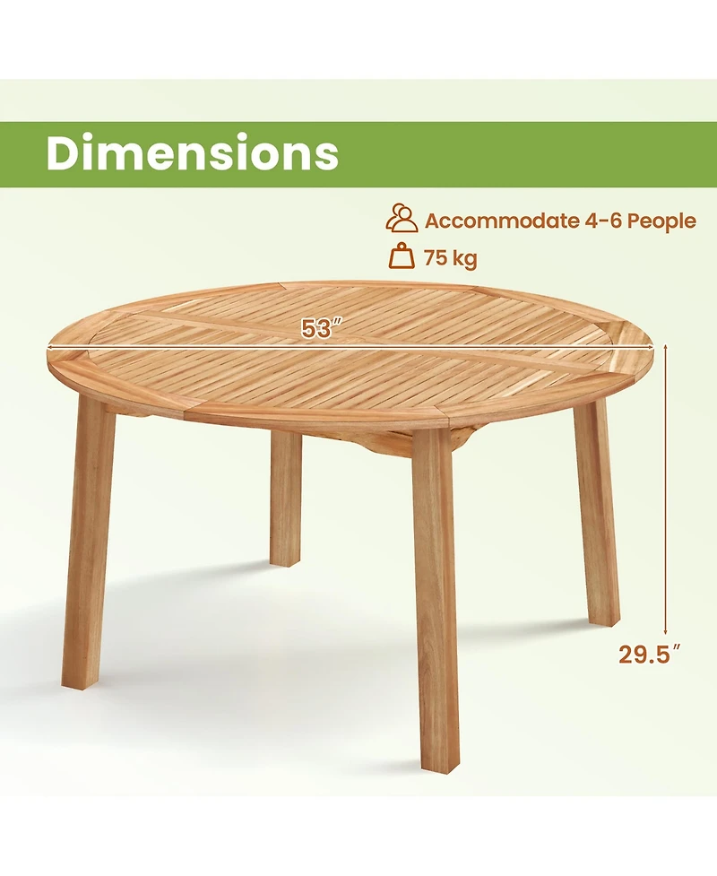 Gymax Round Patio Dining Table Acacia Wood Outdoor Dining Table w/ 2'' Umbrella Hole