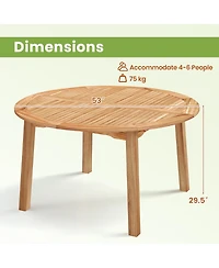 Gymax Round Patio Dining Table Acacia Wood Outdoor Dining Table w/ 2'' Umbrella Hole