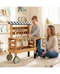 Mecale 2-in-1 Kids Rolling Cart with Play Tools Set for Construction & Role Play